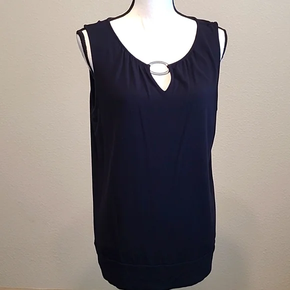 Black Summer Lg Dressy Blouse Sleeveless - Picture 1 of 5